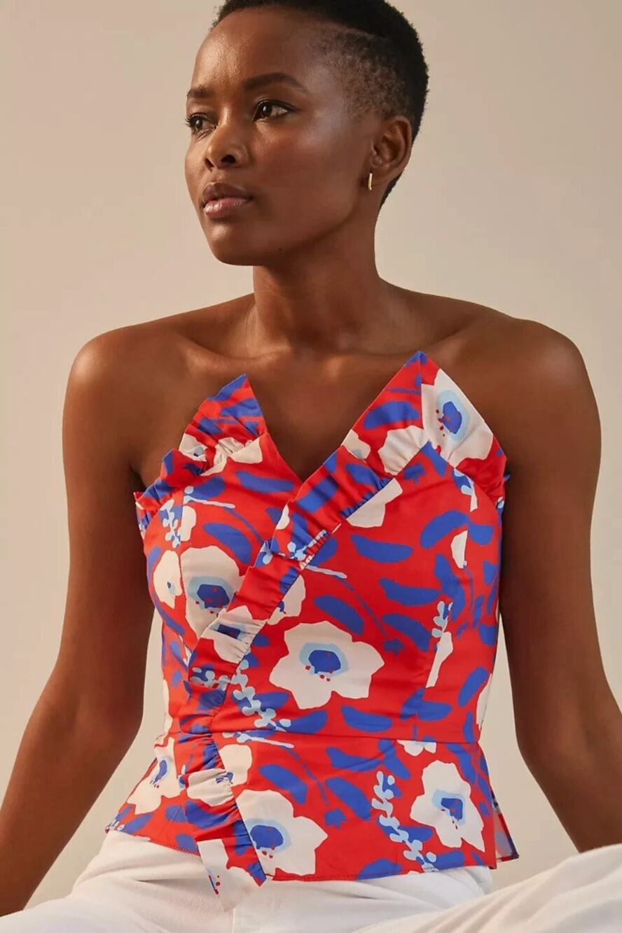 Hutch Anthropologie Strapless Ruffle Floral Corset Top Size 10